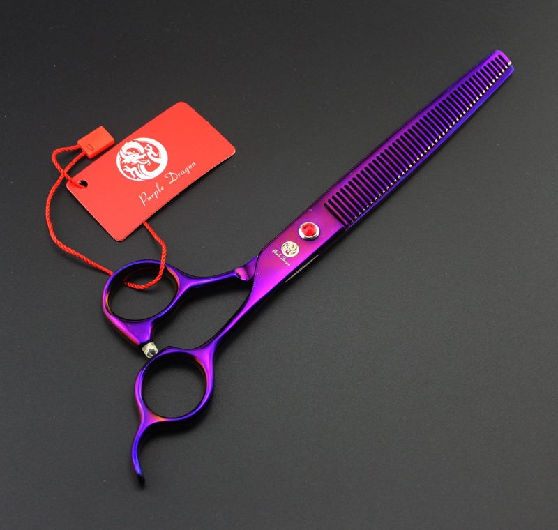 Purple Dragon 8 inch 3 in 1 Professional Pet Grooming Thinning Scissors - Upward Curved Shears and Dog Hair Cutting Scissor - Perfect for Pet Groomer or Family DIY Use (Purple) - Image 4